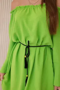Dress with a drawstring at the waist in light green colour