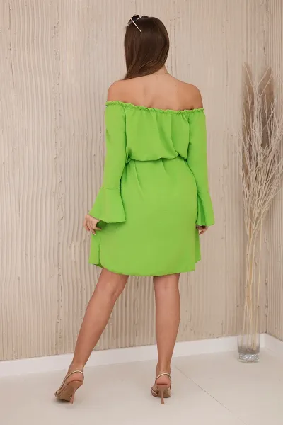 Dress with a drawstring at the waist in light green colour