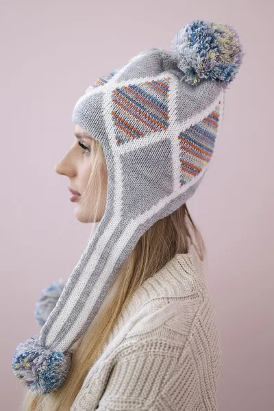 Women's cap with long ears Eunika K322 gray+blue