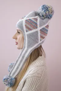 Women's cap with long ears Eunika K322 gray+blue