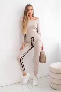 Double stripe set beige+black