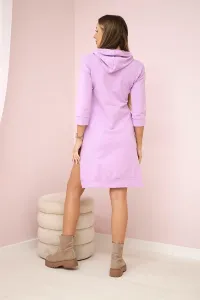 Dress with a longer back and a colorful purple print