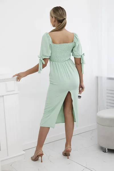 Women's dress gathered at the back with tied sleeves - mint