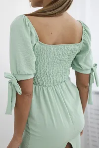 Women's dress gathered at the back with tied sleeves - mint