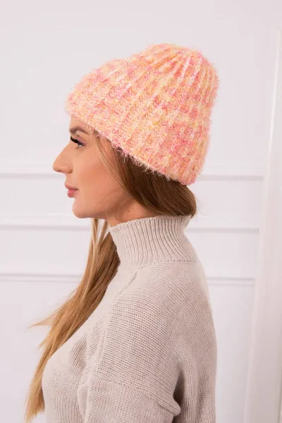 Women's cap Cina K259 ecru + raspberry