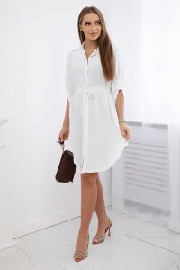 Dress with button fastening and fastening at the waist ecru