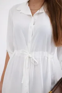Dress with button fastening and fastening at the waist ecru