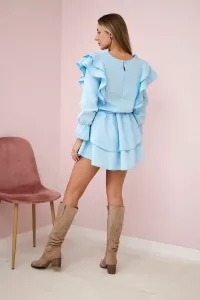 Azure dress with vertical ruffles