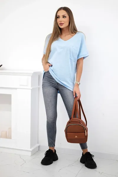 Cotton blouse with pocket blue