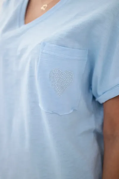 Cotton blouse with pocket blue