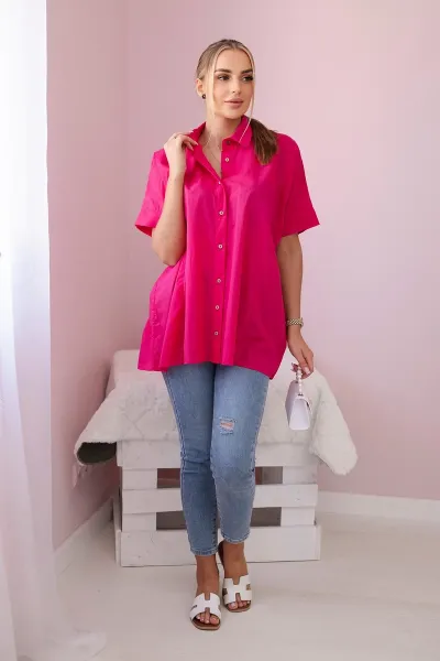 Cotton fuchsia shirt with short sleeves