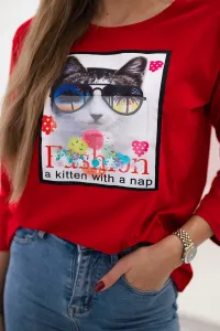Blouse with cat graphics 3D red