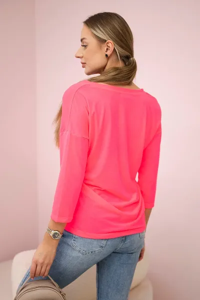 Pink neon blouse with V-neck