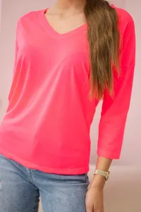 Pink neon blouse with V-neck