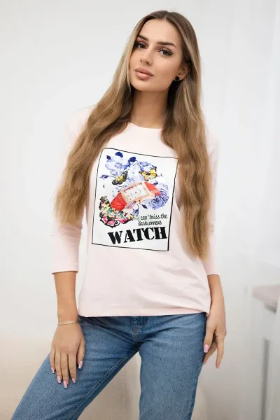 Blouse with graphics 3D Watch powder pink