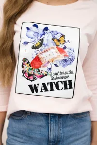 Blouse with graphics 3D Watch powder pink