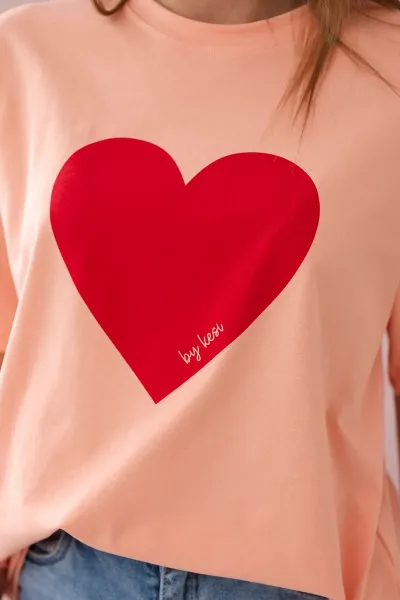 Cotton blouse with salmon heart print