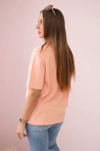 Cotton blouse with salmon heart print