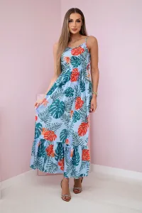 Dress with a leaf motif of azure color