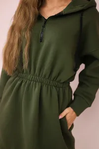 Insulated dress with a hood in khaki color