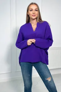 Cotton blouse with rolled up sleeves in dark purple color
