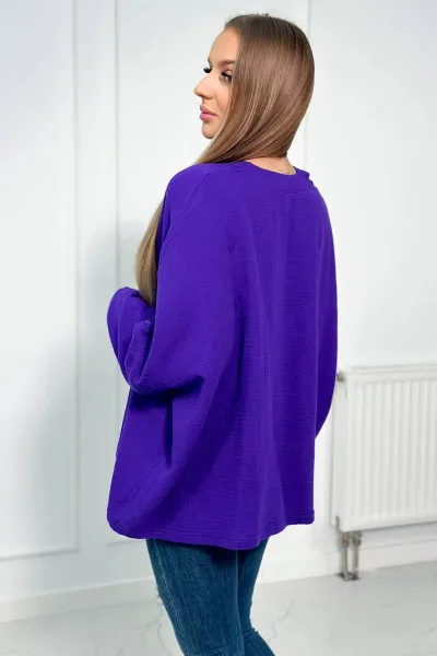 Cotton blouse with rolled up sleeves in dark purple color