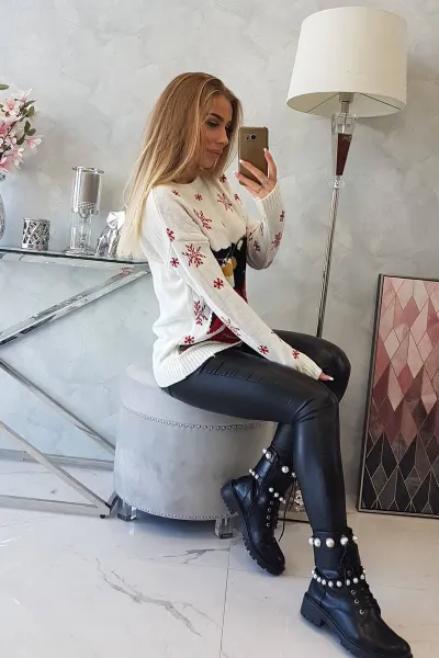 Legínovo Sviatočný sveter s sobom ecru Farba: Modrá, Veľkosť: UNI