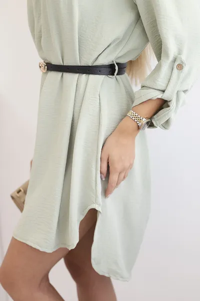 Women's dress with a longer back and belt - dark mint