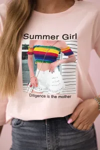 Blouse with Summer Girl print in powder pink