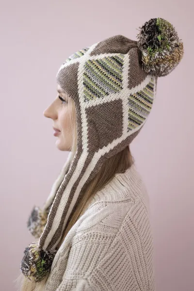 Women's cap with long ears Eunika K322 cappuccino+ecru