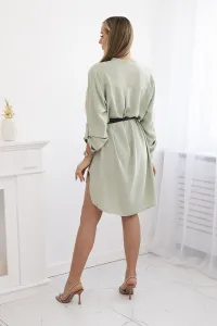 Women's dress with a longer back and belt - dark mint