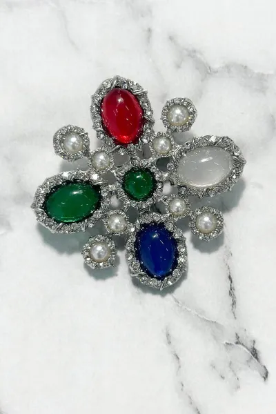 Floral brooch 2 silver + multicolored
