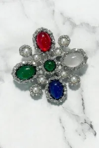 Floral brooch 2 silver + multicolored