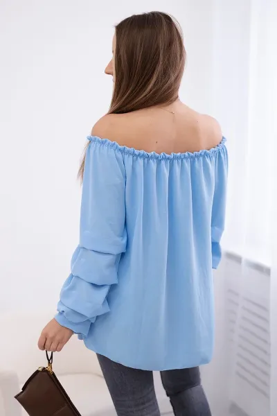 Spanish blouse with decorative sleeves blue