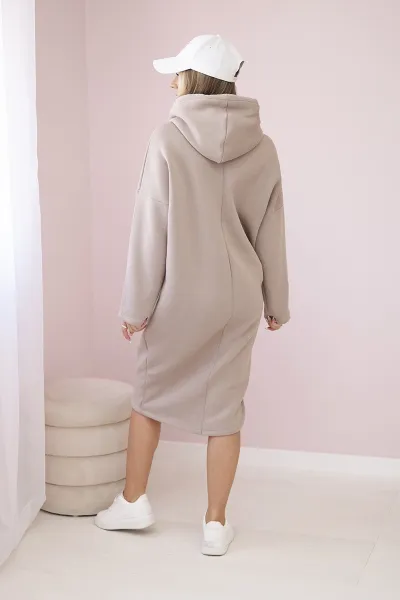 Dress with hood and slit on the side dark beige