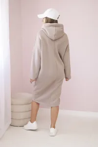 Dress with hood and slit on the side dark beige