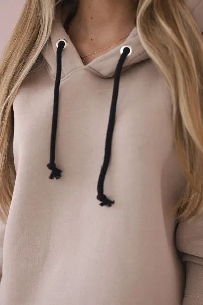 Dress with hood and slit on the side dark beige
