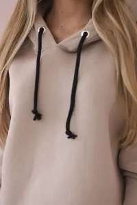 Dress with hood and slit on the side dark beige