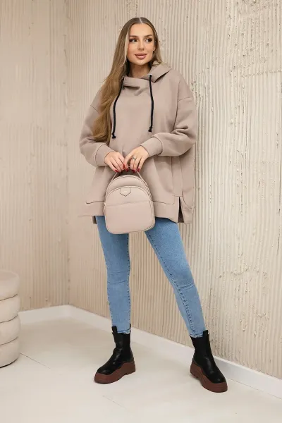 Insulated sweatshirt with side zipper dark beige
