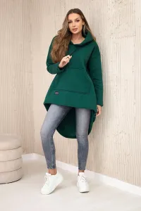Padded sweatshirt with a long back and hood dark green