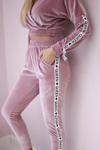 Velour set with Queen inscription dark powder pink