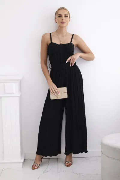 Pleated jumpsuit with straps black