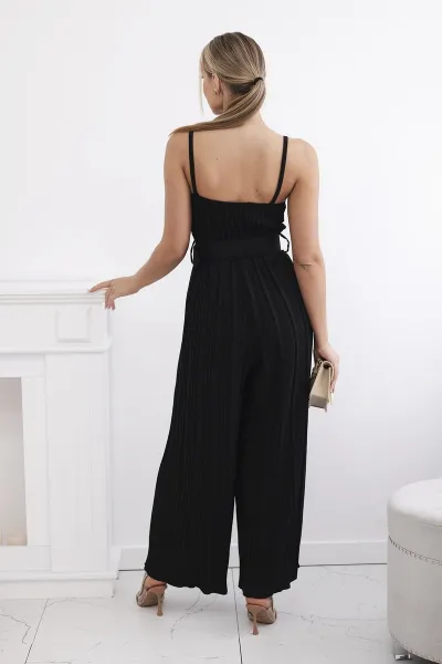 Pleated jumpsuit with straps black