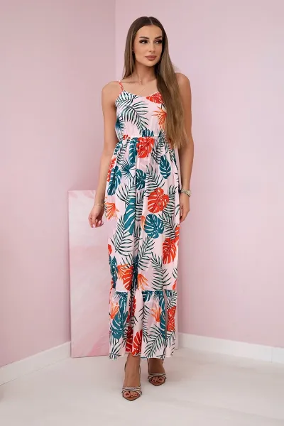 Dress with leaf motif powder pink