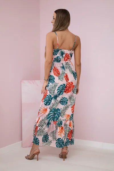 Dress with leaf motif powder pink