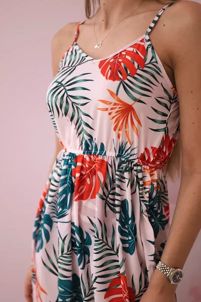 Dress with leaf motif powder pink