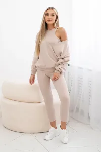 3-piece set sweatshirt + top + leggings beige