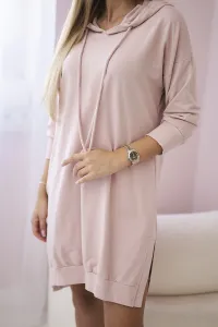 Hooded dress with a long back in dark powder pink