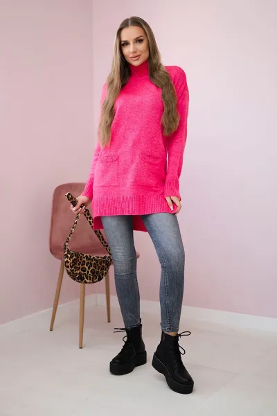 Pink sweater with stand-up collar