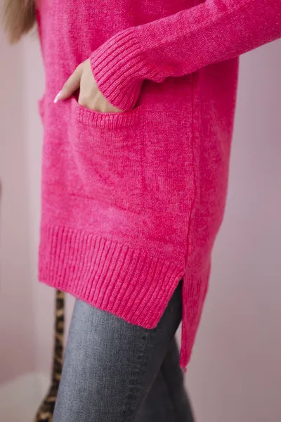 Pink sweater with stand-up collar